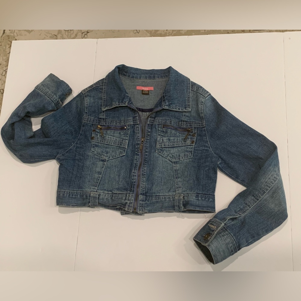 Cropped Front Zip Blue Jean Denim Jacket - Picture 8 of 12